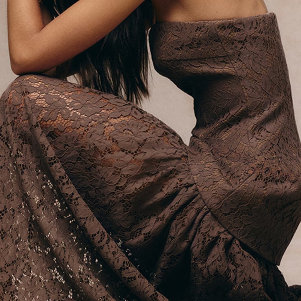 PrettyLittleThing Brown Lace Maxi Dress